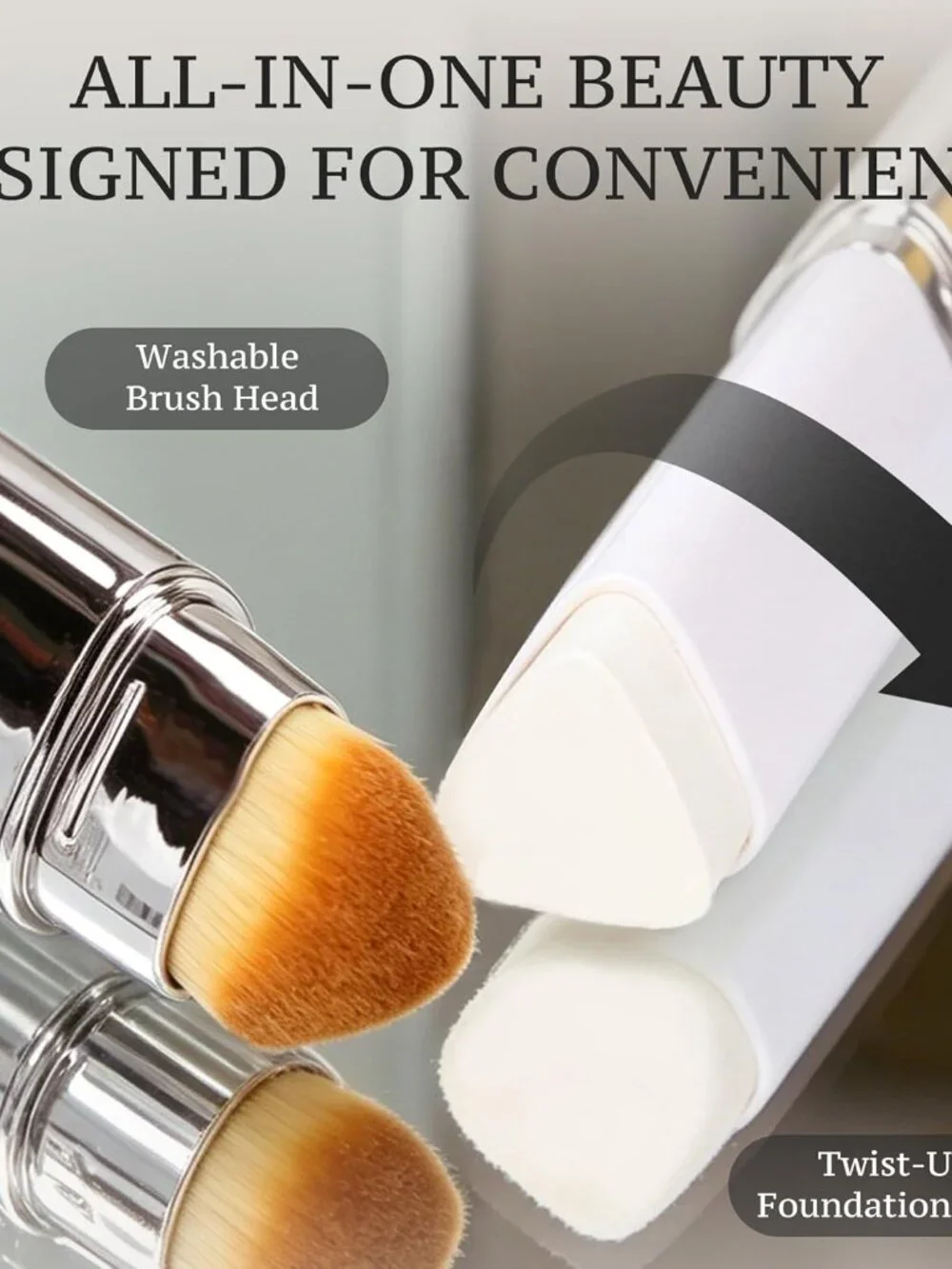 Color-Changing Foundation Stick with Brush, 2-in-1 Makeup & Concealer Dark Skin
